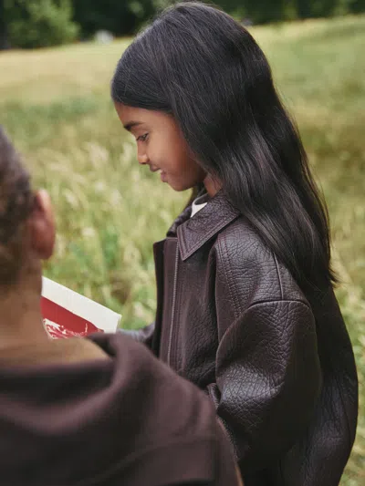 Reiss Burgundy Oversize Leather Bomber Jacket