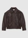 Reiss Burgundy Oversize Leather Bomber Jacket In Burgundy