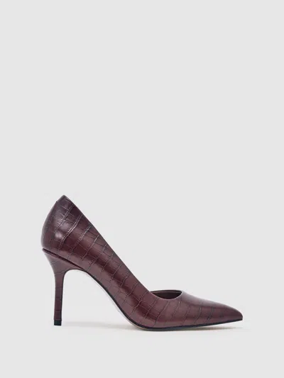 Reiss Burgundy Leather Crocodile-effect Court Shoes In Multi