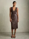 Reiss Burgundy Leather Pencil Skirt