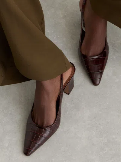 Reiss Burgundy Leather Slingback Court Shoes