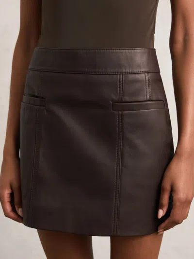Reiss Burgundy Leather Welt-pocket Mini Skirt