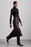 Reiss Atelier Fluted Midi Skirt Leather In Burgundy