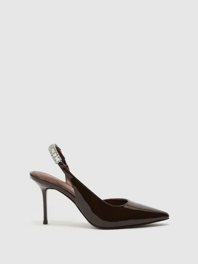 Reiss Burgundy Luella Patent Leather Crystal-slingback Court Shoes
