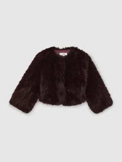 REISS REISS BURGUNDY MARCO FAUX-FUR COAT