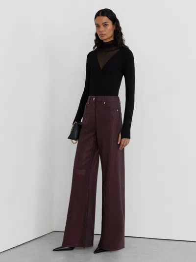 Reiss Burgundy Petite Cotton-lyocell Sparkle Wide-leg Jeans In Brown