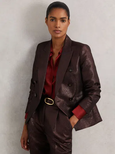 Reiss Burgundy Petite Double-breasted Metallic Suit Blazer With Cotton