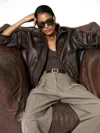 Reiss Burgundy Petite Oversize Grained-leather Bomber Jacket