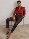 Reiss Burgundy Petite Tapered Metallic Suit Trousers With Cotton