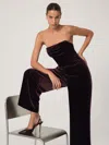 Reiss Burgundy Petite Velvet Drape Strapless Jumpsuit In Burgundy