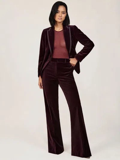 Reiss Burgundy Petite Velvet Tuxedo-stripe Flared Trousers