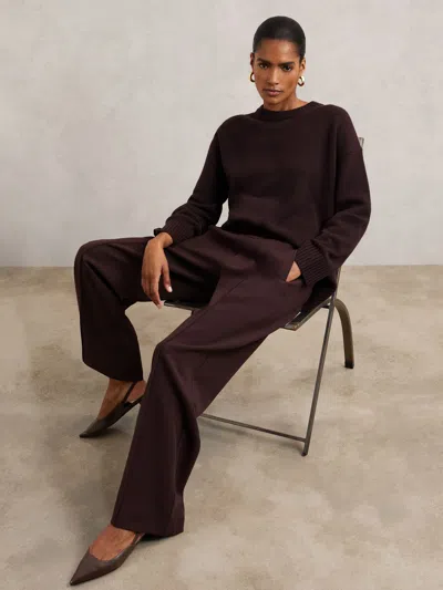 Reiss Burgundy Petite Wide Leg Elasticated Waist Trousers In Brown