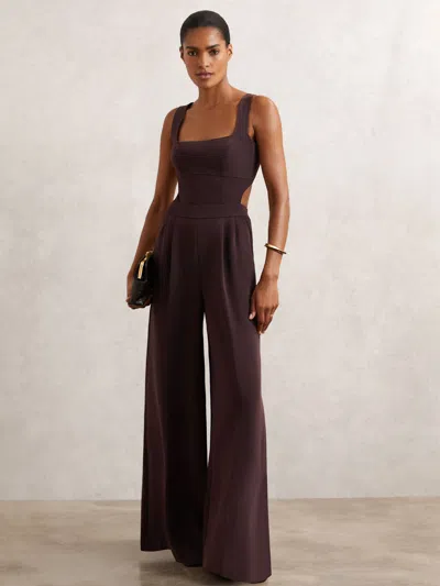 Reiss Burgundy Petite Wide-leg Cut-out Jumpsuit