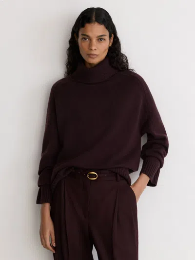 Reiss Burgundy Pony Hair-effect Oval-buckle Slim Belt