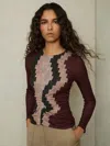 Reiss Burgundy Printed Ruched Top With Wool In Multi