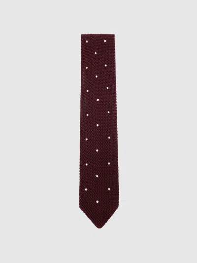 Reiss Burgundy Punto Spot Silk Knitted Pin-dot Tie