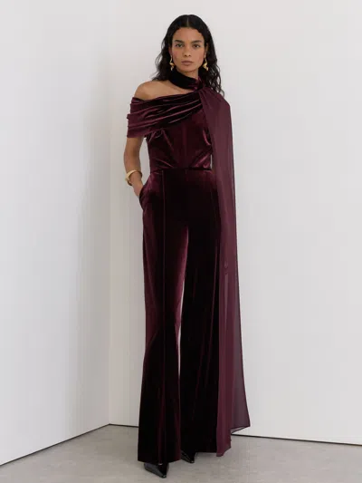 Reiss Burgundy Red Carrie Petite One-shoulder Drape Wide-leg Jumpsuit