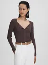 Reiss Burgundy Ribbed Open Collar Top In Brown