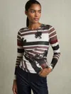 Reiss Burgundy Ruched Abstract Stripe Top In Burgundy