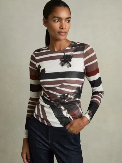 Reiss Burgundy Ruched Abstract Stripe Top