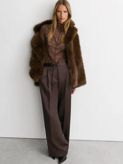Reiss Burgundy Satin Wide-leg Drawstring Trousers