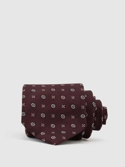 Reiss Burgundy Silk-blend Micro Floral Medallion Tie