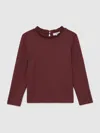 Reiss Burgundy Stretch-cotton Ruffle-neck Top In Burgundy
