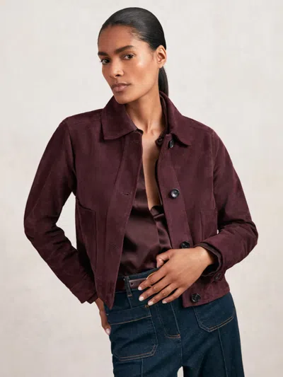Reiss Burgundy Suede Button Through Jacket