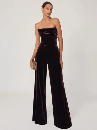 Reiss Burgundy Velvet Drape Strapless Jumpsuit In Black