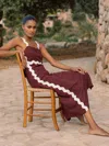 Reiss Burgundy Wave-trim Crepe Midi Dress In Brown