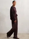 Reiss Burgundy Wide Leg Elasticated Waist Trousers In Brown