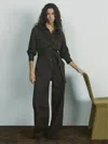 Reiss Burgundy Wide Leg Utility Jumpsuit