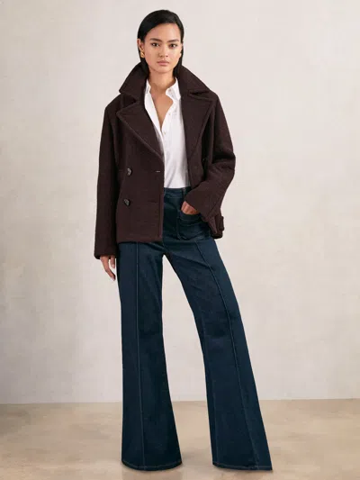 Reiss Burgundy Wool-blend Double-breasted Short Coat