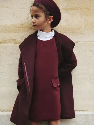 Reiss Burgundy Wool-blend Funnel-neck Coat