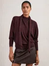 Reiss Womens Burgundy Alexis Scarf-tie Long-sleeve Draped Wool Jumper In Burgundy