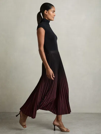 Reiss Burgundy/black Ombré Pleated Midi Skirt In Multi