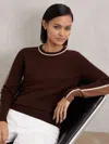 Reiss Burgundy/tan Wool-blend Colour-block Jumper With Cashmere In Multi