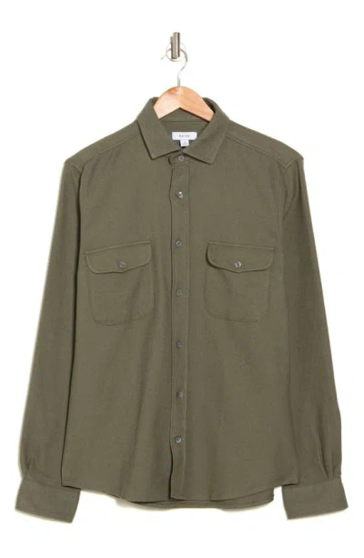 Reiss Burley Cotton Blend Button-up Shirt In Khaki