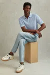 Reiss Soft Blue Cotton Blend Textured Half Zip Polo Shirt