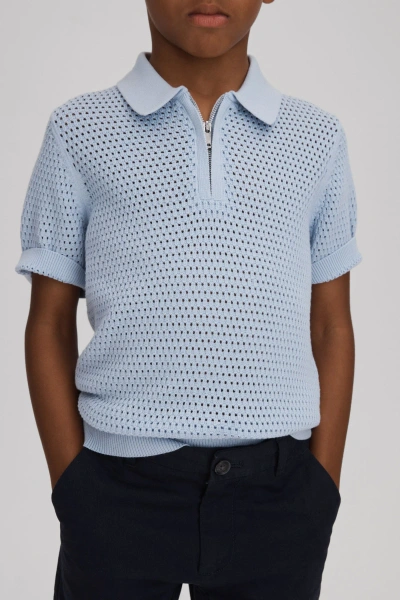 Reiss Burnham - Soft Blue Junior Textured Half-zip Polo T-shirt, Age 5-6 Years