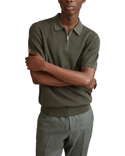Reiss Burnham Textured Half Top In Green