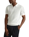 Reiss Optic White Cotton Blend Textured Half Zip Polo Shirt In Optic White