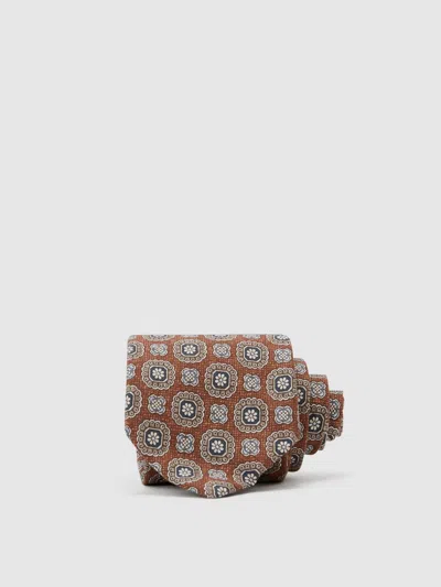 Reiss Burnt Orange Alessio Silk Floral-medallion Print Tie In Brown