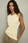 Reiss Buttermilk Sadie Cap-sleeve Ruched Jersey Top In Buttermilk