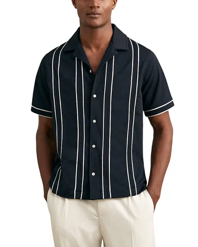 Reiss Button Front Camp Shirt In Blue