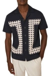 Reiss Cadore Overlay Detail Camp Shirt In Black