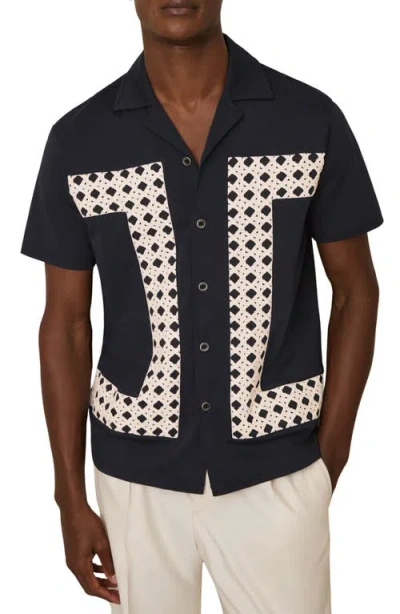 Reiss Cadore Overlay Detail Camp Shirt In Black