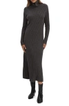 Reiss Cady Long Sleeve Mixed Rib Midi Sweater Dress In Charcoal