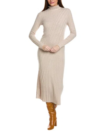 Reiss Cady Wool & Cashmere-blend Knitted Rib Roll Neck Dress In Neutral