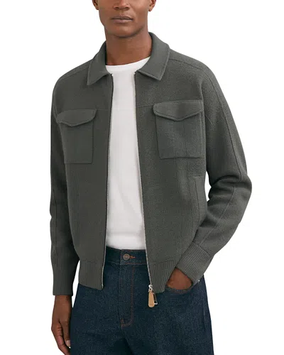 Reiss Calder Long Sleeve Zip Through Twin Pocket Merino Jumper Jacket In Green